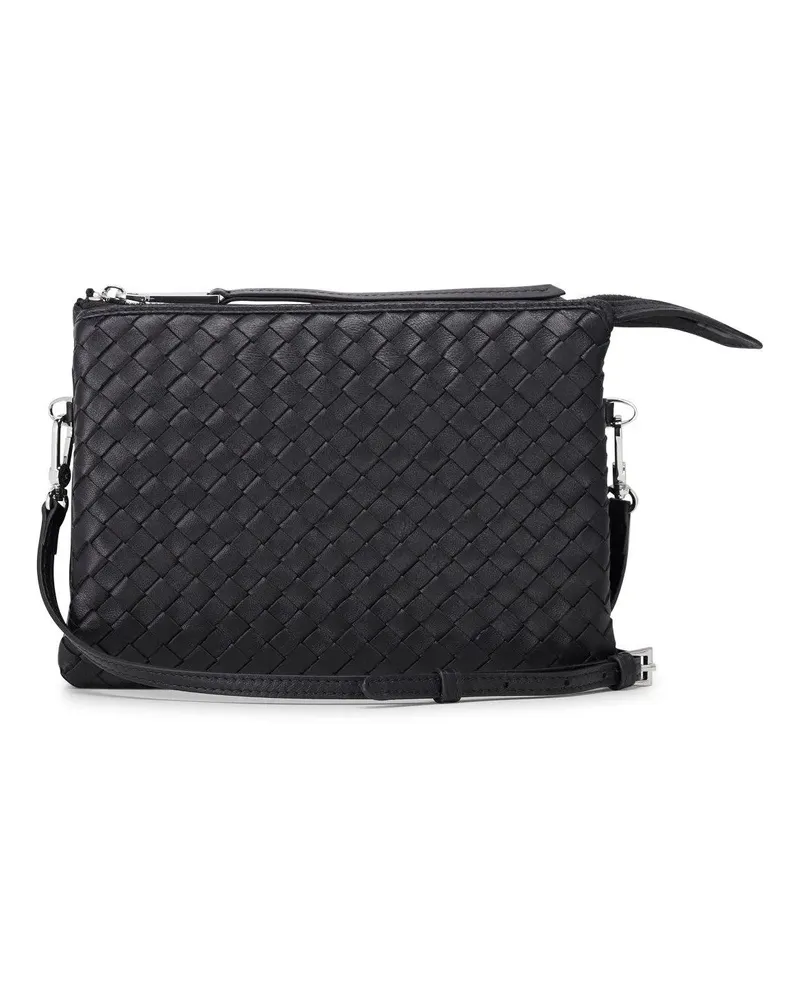Abro Crossbody Bags Umhängetasche Threefold aus geflochtenem Leder schwarz Schwarz