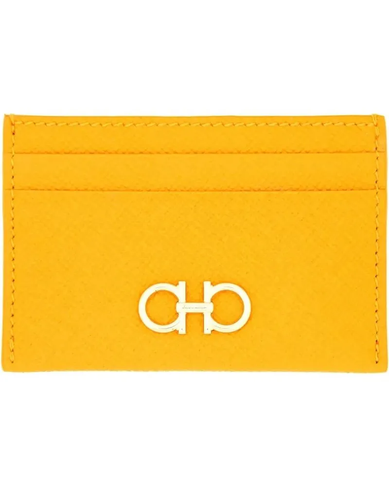 Ferragamo Portemonnaie Calf Leather Card Holder With Logo Accent gelb Gelb