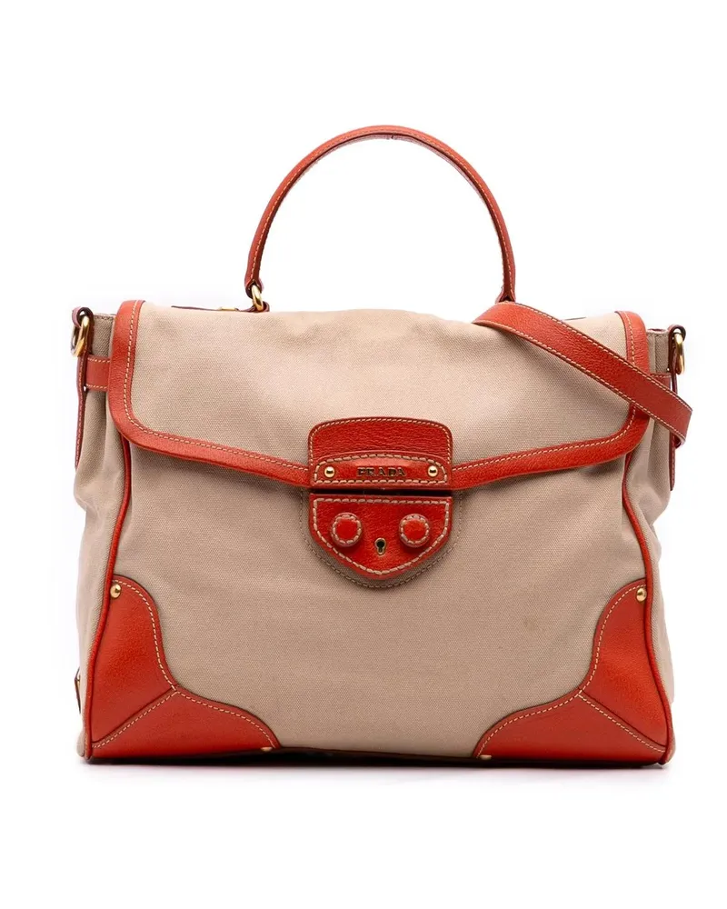 Prada Hobo Bags Cinghiale Trimmed Canapa Top Handle Bag braun Braun