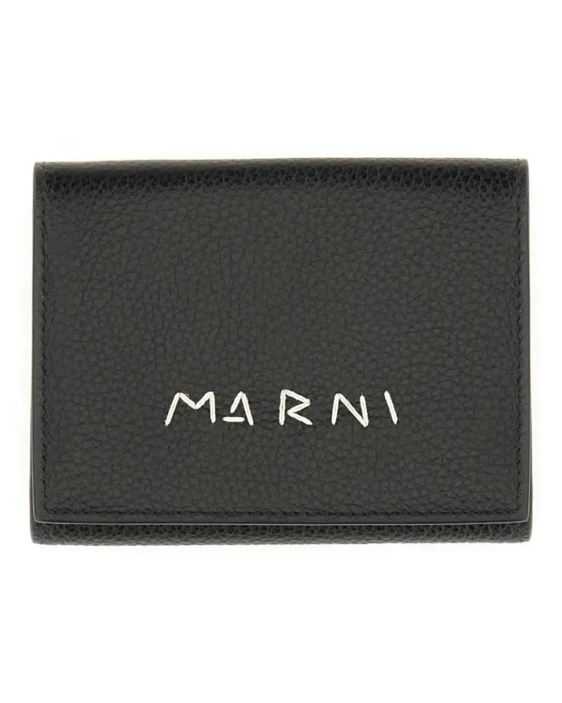 Marni Portemonnaies Textured Black Tri-Fold Wallet schwarz Schwarz