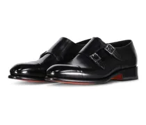 Low-Top Sneaker Doppel-Monkstraps aus Leder schwarz