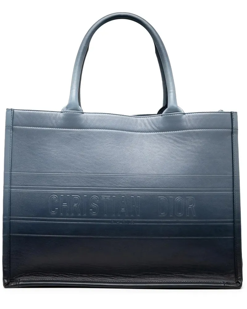 Dior Shopper Medium Ombre Embossed Leather Book Tote blau Blau