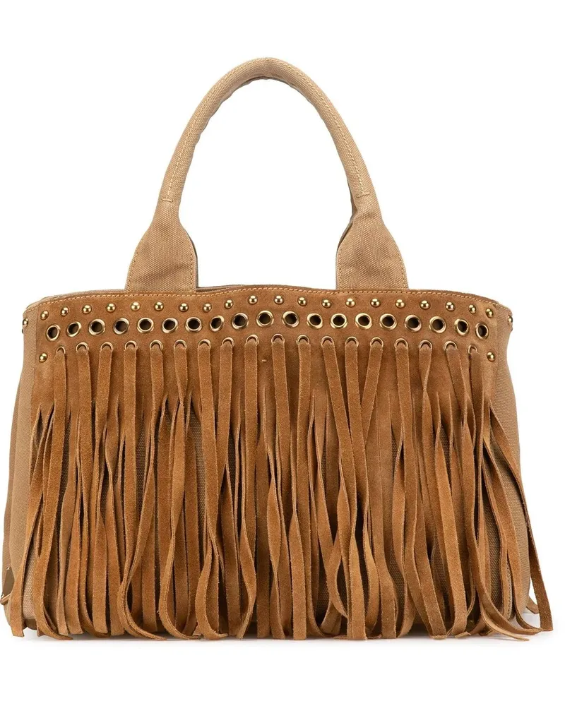 Prada Crossbody Bags Canvas Canapa Fringe Satchel braun Braun