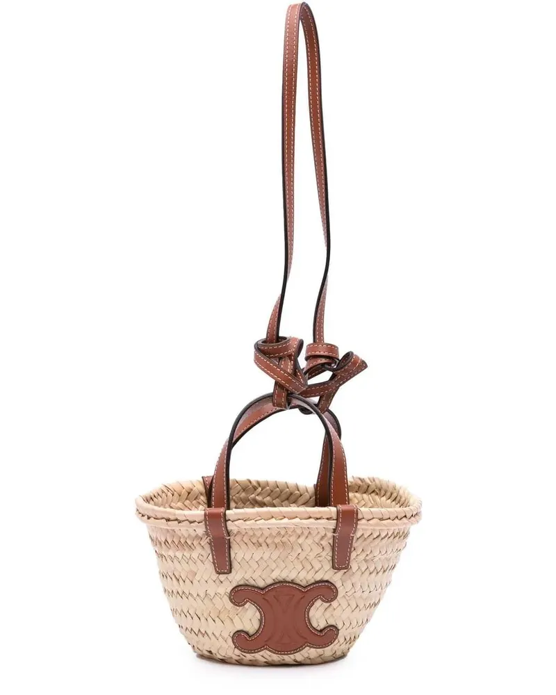Celine Hobo Bags Nano Raffia Cuir Triomphe Classic Panier Tote braun Braun