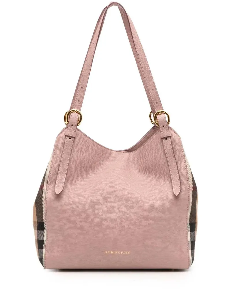 Burberry Shopper Small Leather and House Check Canvas Canterbury To rosa Gold