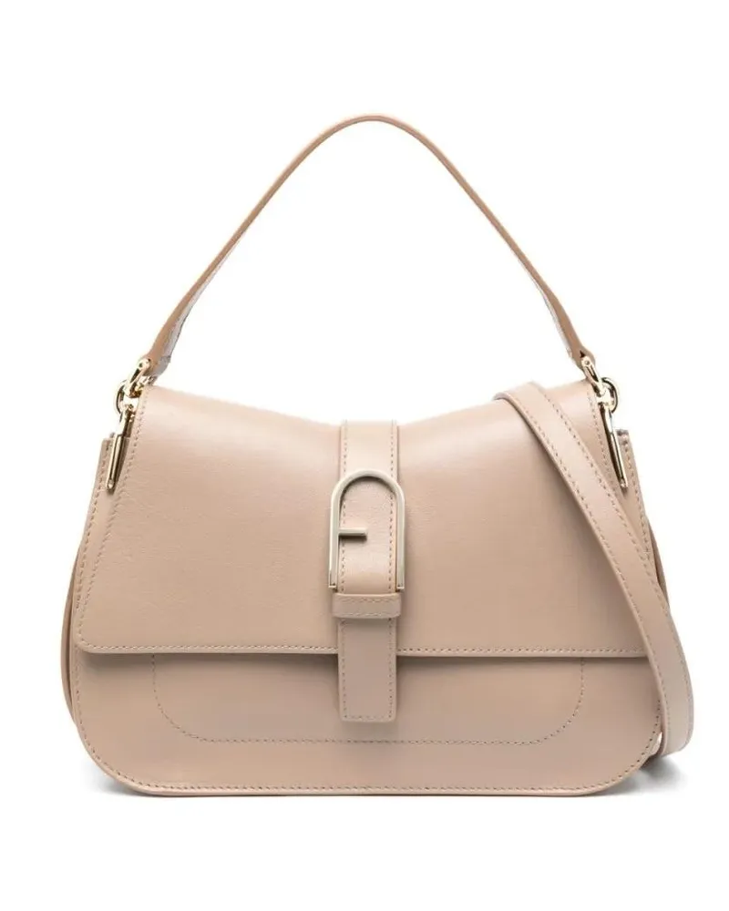 Furla Hobo Bags Structured Flap Shoulder Bag beige Beige