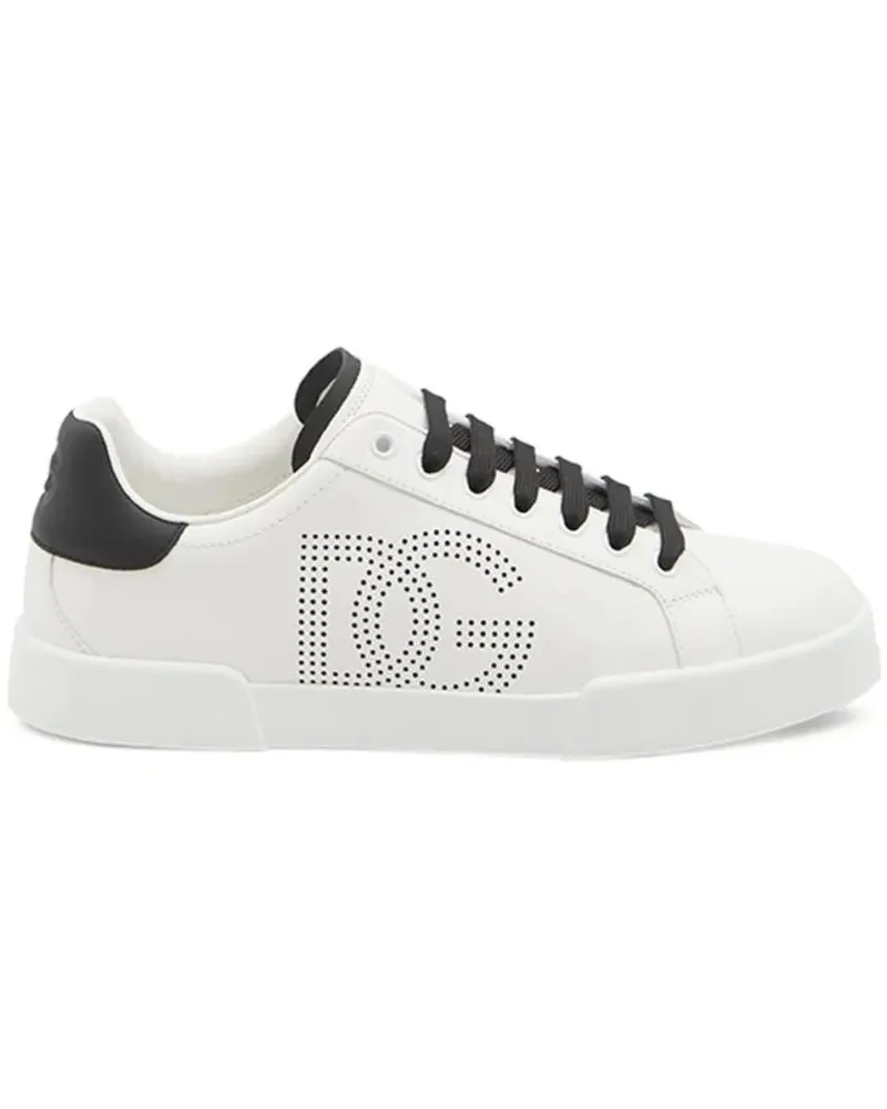 Dolce & Gabbana Low-Top Sneaker Perforated Leather Sneakers With Logo Accents And weiß Weiß