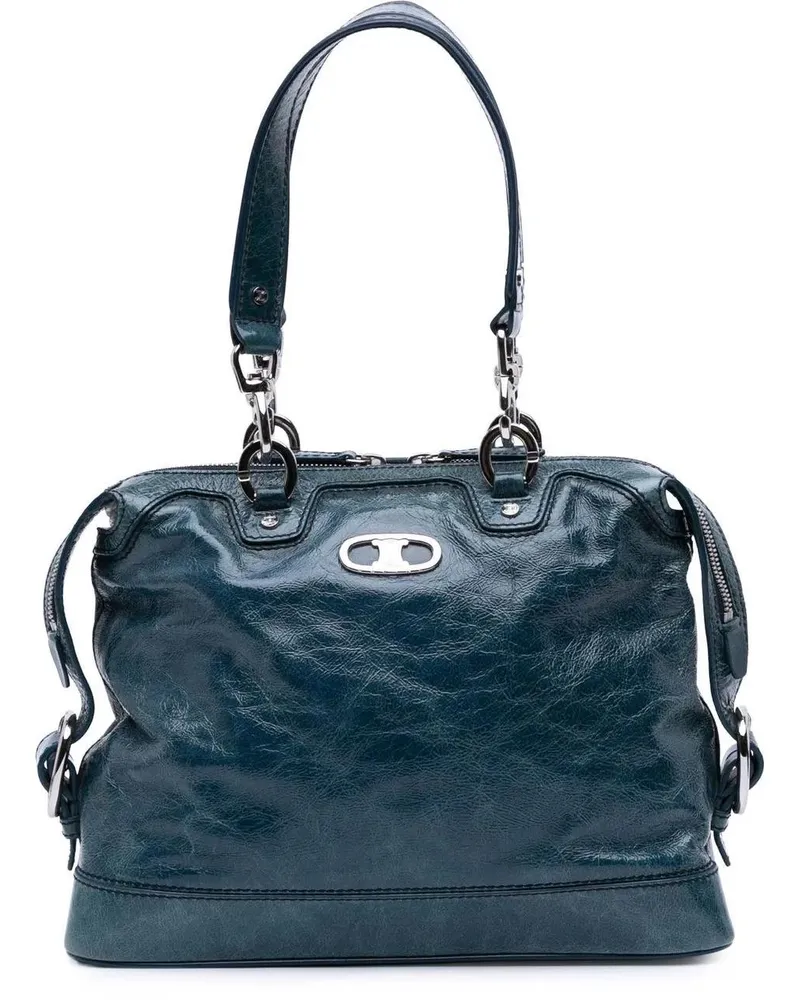 Celine Hobo Bags Crinkled Patent Macadam Shoulder Bag blau Blau