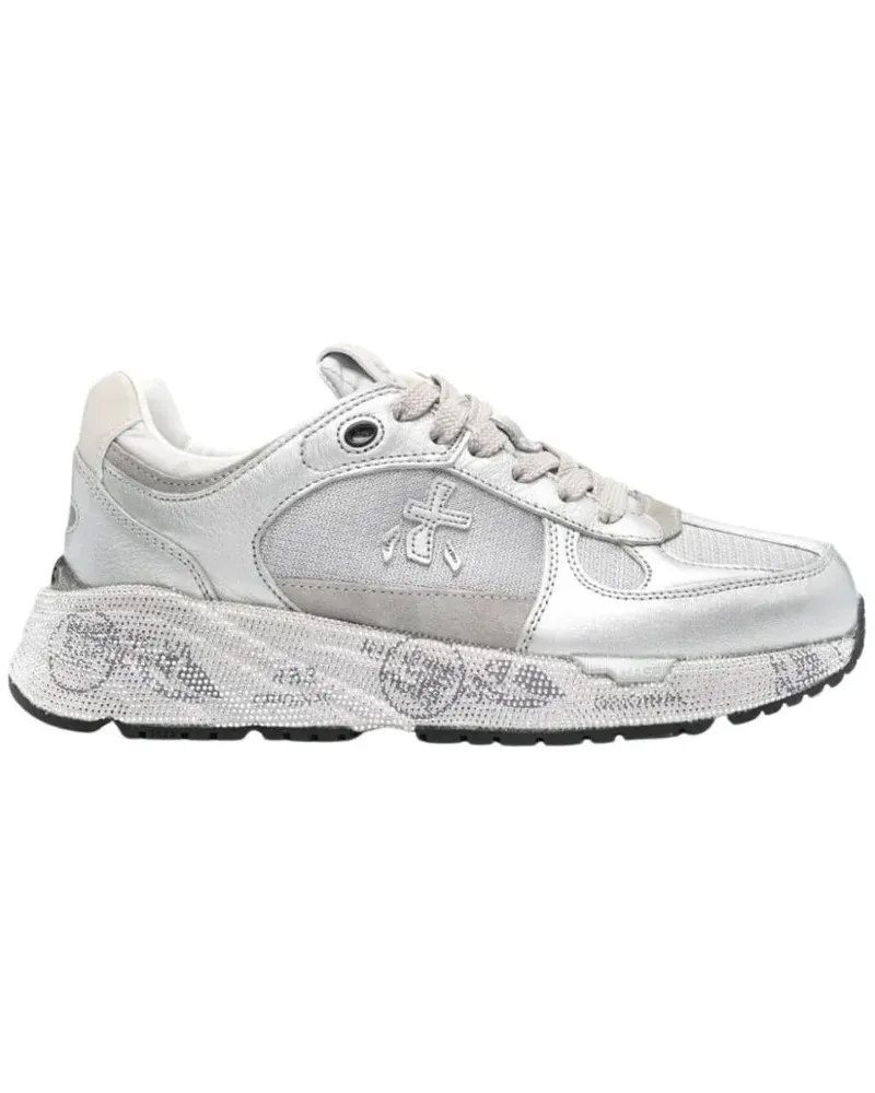 Premiata Low-Top Sneaker Silver Leather Sneakers With Textured Finish silberfarben Silber