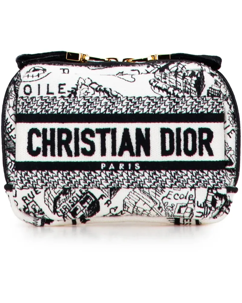 Dior Kosmetiktaschen Canvas Embroidered Plan De Paris Cosmetic Pouch weiß Weiß