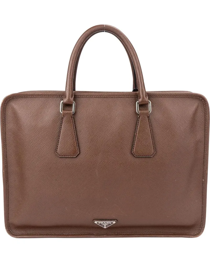 Prada Crossbody Bags  Brown Saffiano Leather Triangle Business Han braun Braun