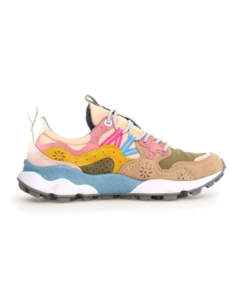 Flower MOUNTAIN Low-Top Sneaker Yamano In Beige Suede And Olive Green Fabric Sneak bunt Bunt