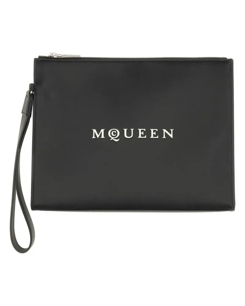 Alexander McQueen Portemonnaies Calfskin Pouch With Logo schwarz Schwarz