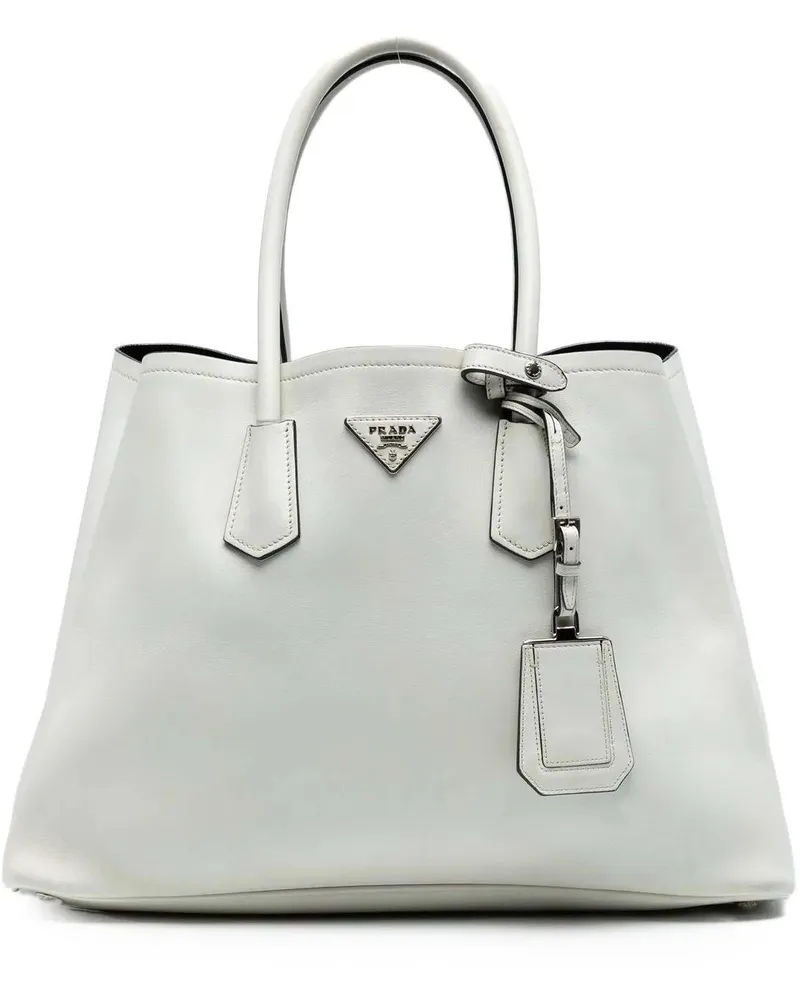 Prada Hobo Bags Large City Calf Double Satchel weiß Weiß