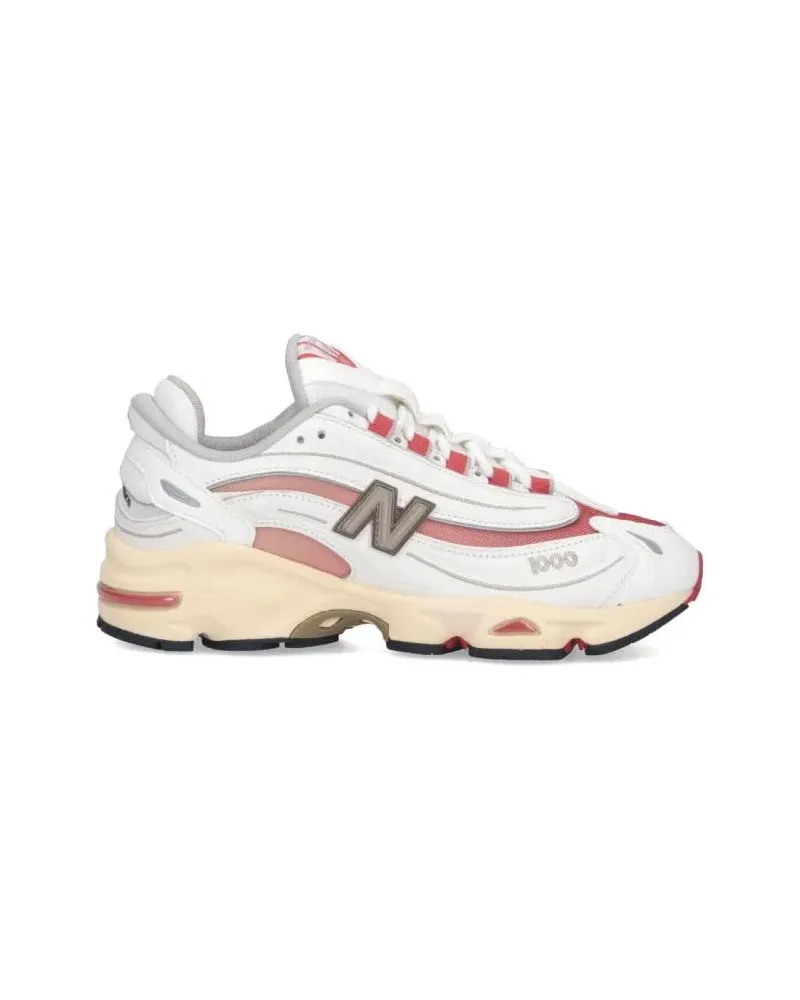 New Balance Low-Top Sneaker White Leather Sneakers With Red Mesh Accents weiß Weiß