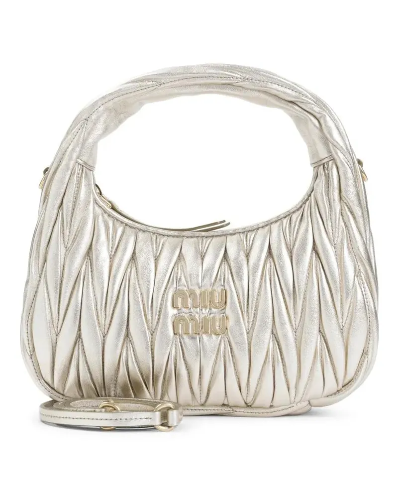 Miu Miu Hobo Bags Quilted Metallic Lamb Leather Handbag weiß Weiß