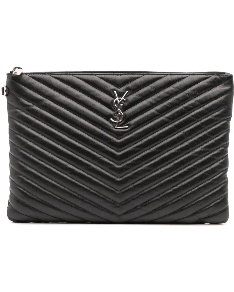 Saint Laurent Clutches Calfskin Matelasse Monogram Document Holder schwarz Schwarz