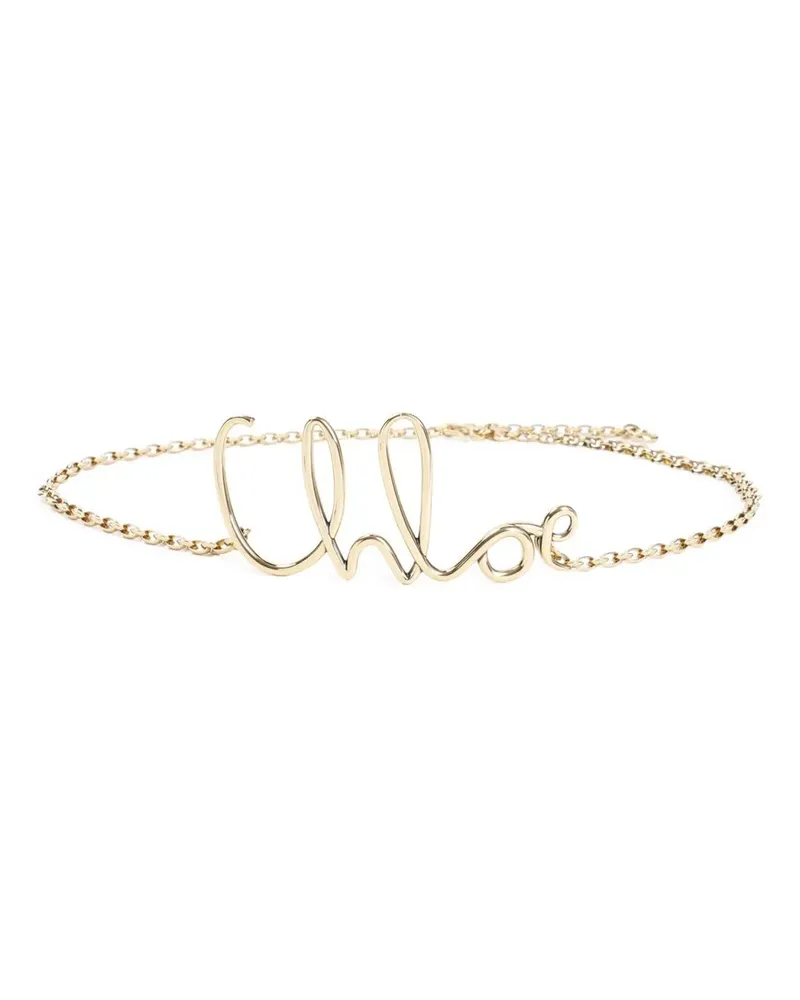 Chloé Gürtel Metallic Brass Belt With Cursive Logo Design beige Beige