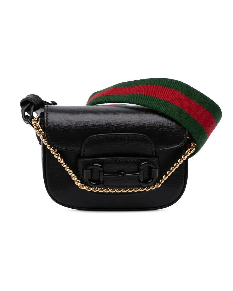 Gucci Hobo Bags Mini Leather Horsebit 1955 Web Satchel schwarz Schwarz