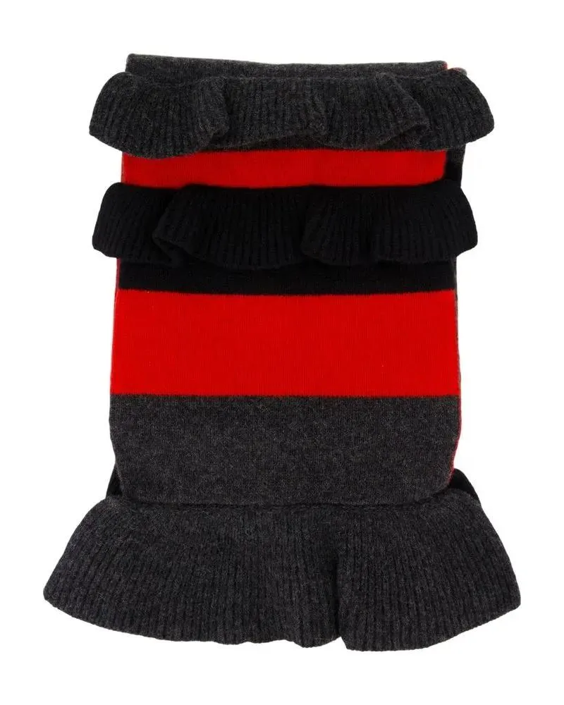 Simone Rocha Tücher & Schals Ruffled Edge Wool Scarf With Striped Design schwarz Schwarz