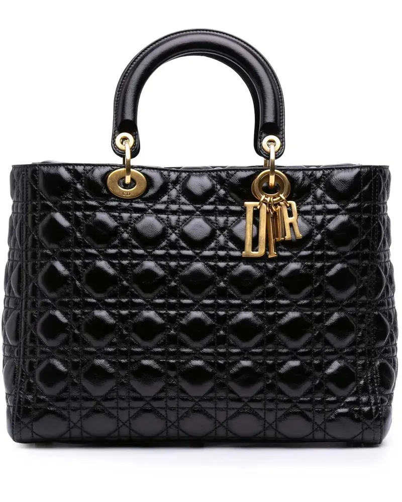 Dior Hobo Bags Large Crinkled Patent Cannage Lady Dior schwarz Schwarz