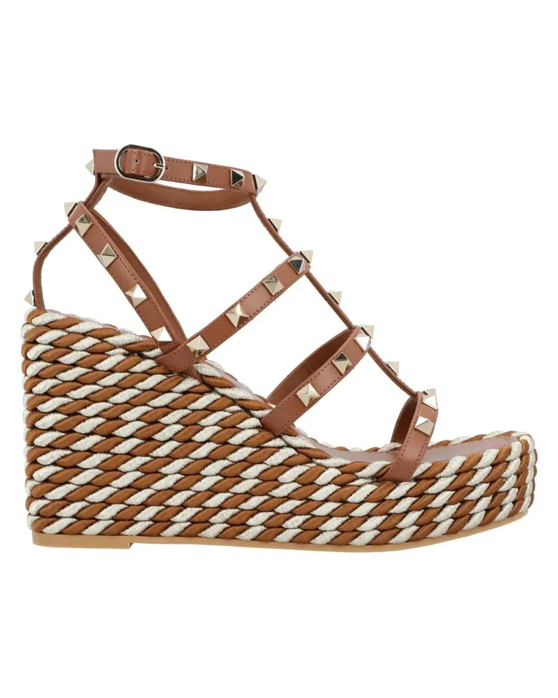 Valentino Garavani Sandalen Rockstud Calfskin Wedges With Straps braun Braun