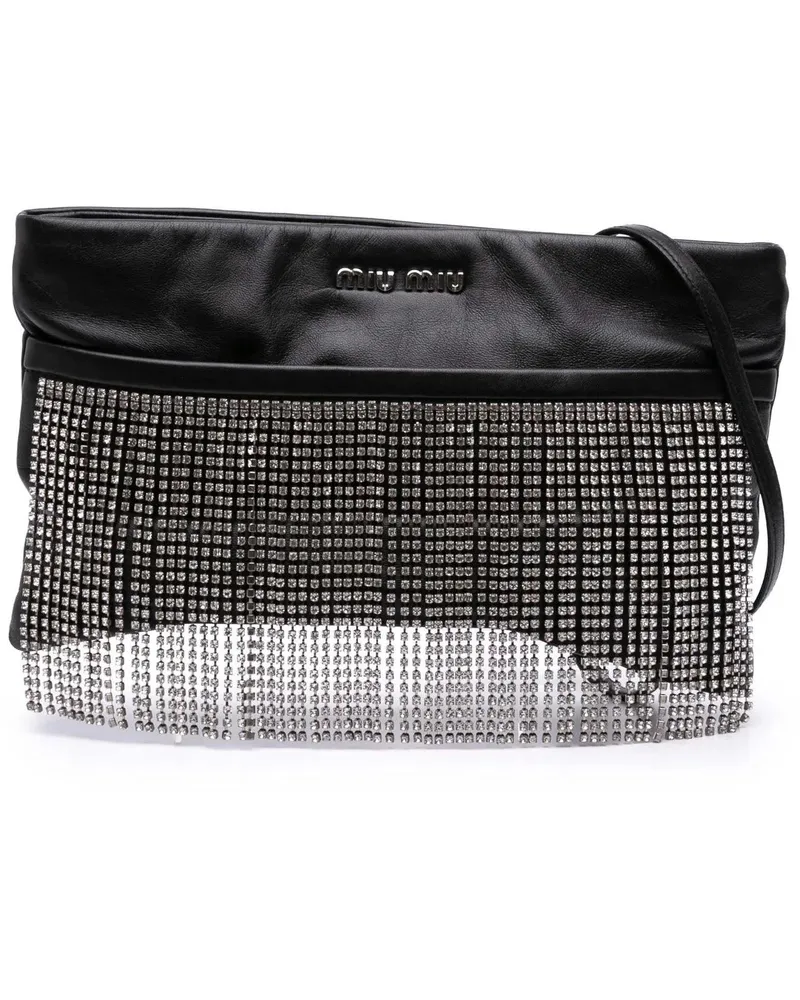 Miu Miu Hobo Bags Nappa Crystal Fringe Crossbody schwarz Schwarz