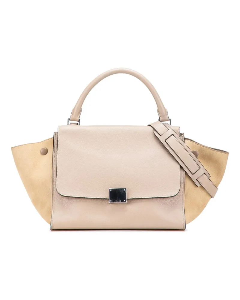 Celine Hobo Bags Medium Drummed Calfskin and Suede Trapeze Satchel braun Braun