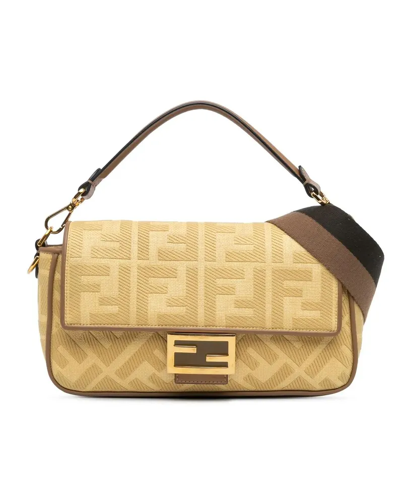 Fendi Hobo Bags 2010-2024 Zucca Embroidered Canvas Baguette Satche gelb Gelb