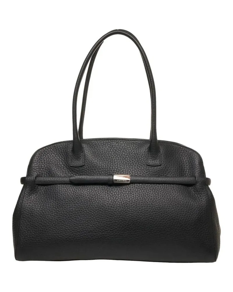 Orciani Hobo Bags Hammered Leather Handbag With Zip Closure And Slim schwarz Schwarz