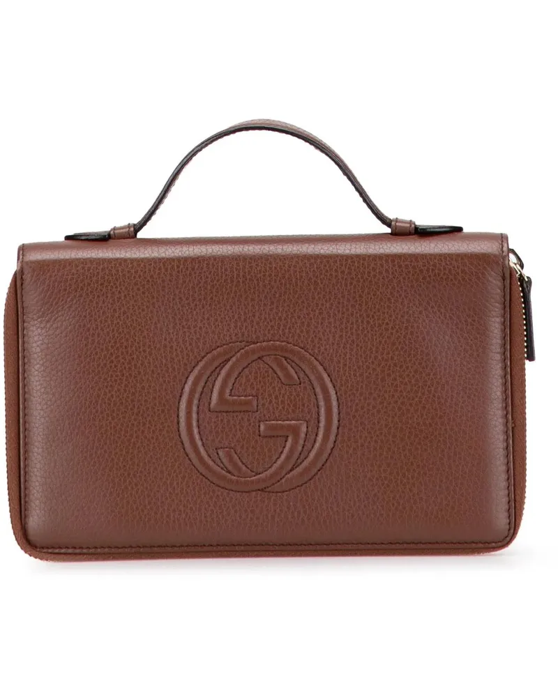Gucci Crossbody Bags Pebbled Calfskin Soho Travel Document Case braun Braun