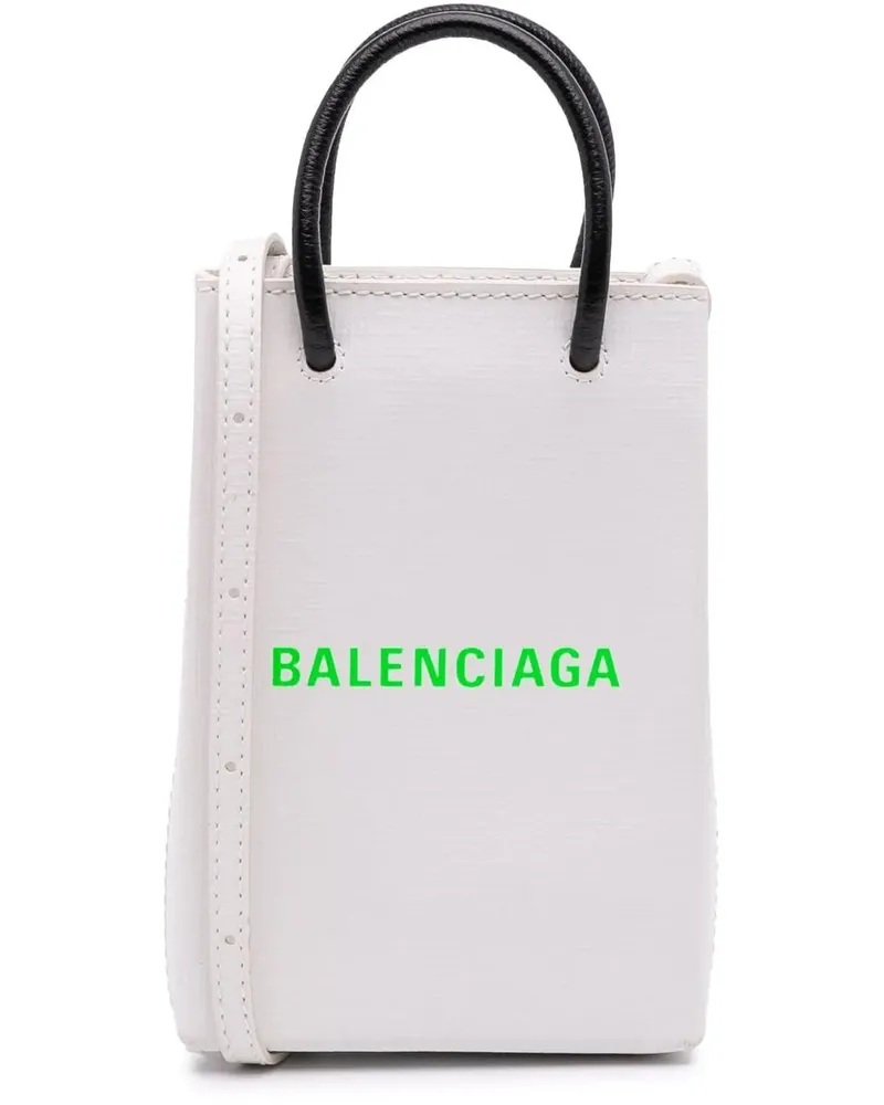 Balenciaga Hobo Bags Mini Calfskin Logo Shopping Phone Holder weiß Weiß