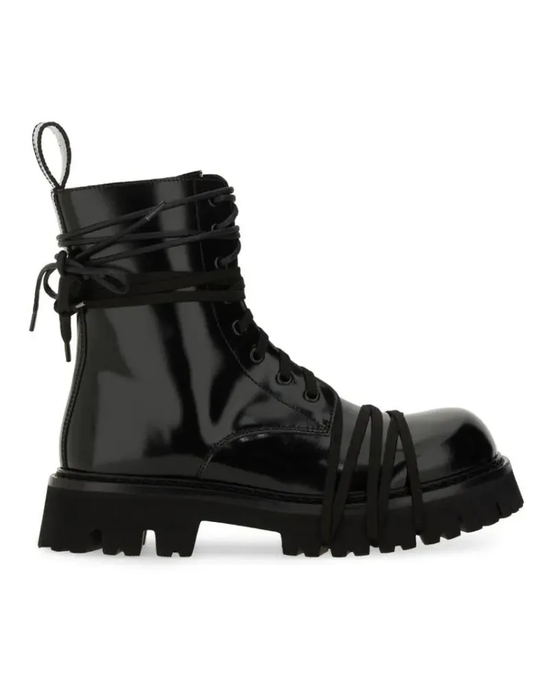 Moschino Stiefel Glossy Leather Lace-Up Boot With Sole schwarz Schwarz