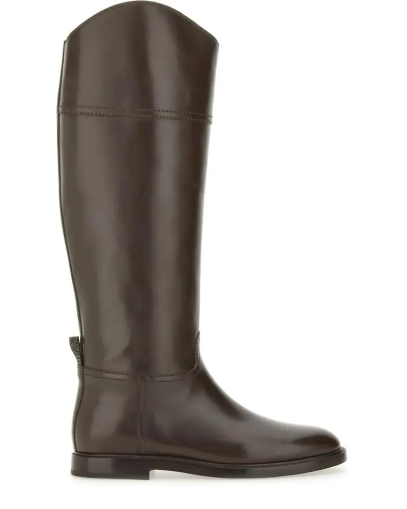 Brunello Cucinelli Stiefel Polished Brown Leather Boots With Zipper Detail braun Braun