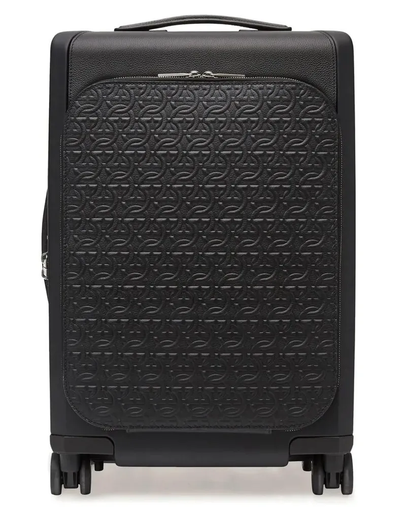 Ferragamo Koffer Embossed Leather Logo Trolley With Multi-Zip Compa schwarz Schwarz