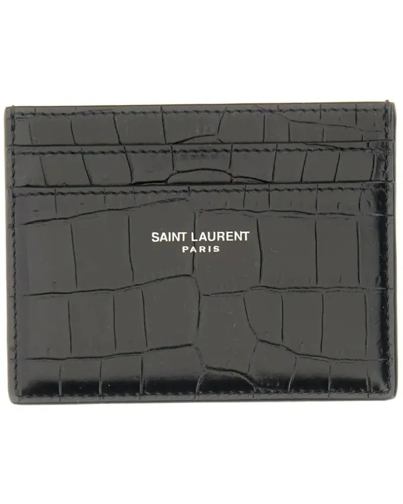 Saint Laurent Portemonnaies Leather Card Holder grau Grau