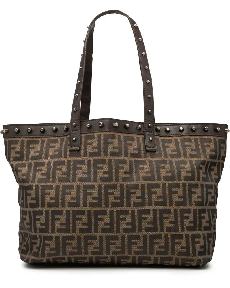 Fendi Shopper Medium Zucca Canvas Studded Roll Tote braun Braun