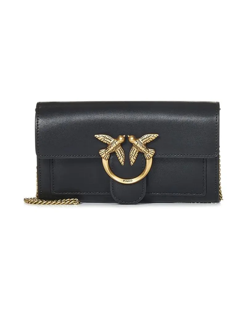 Pinko Portemonnaie Chain-Shoulder Black Wallet With Love Birds Buckle schwarz Schwarz