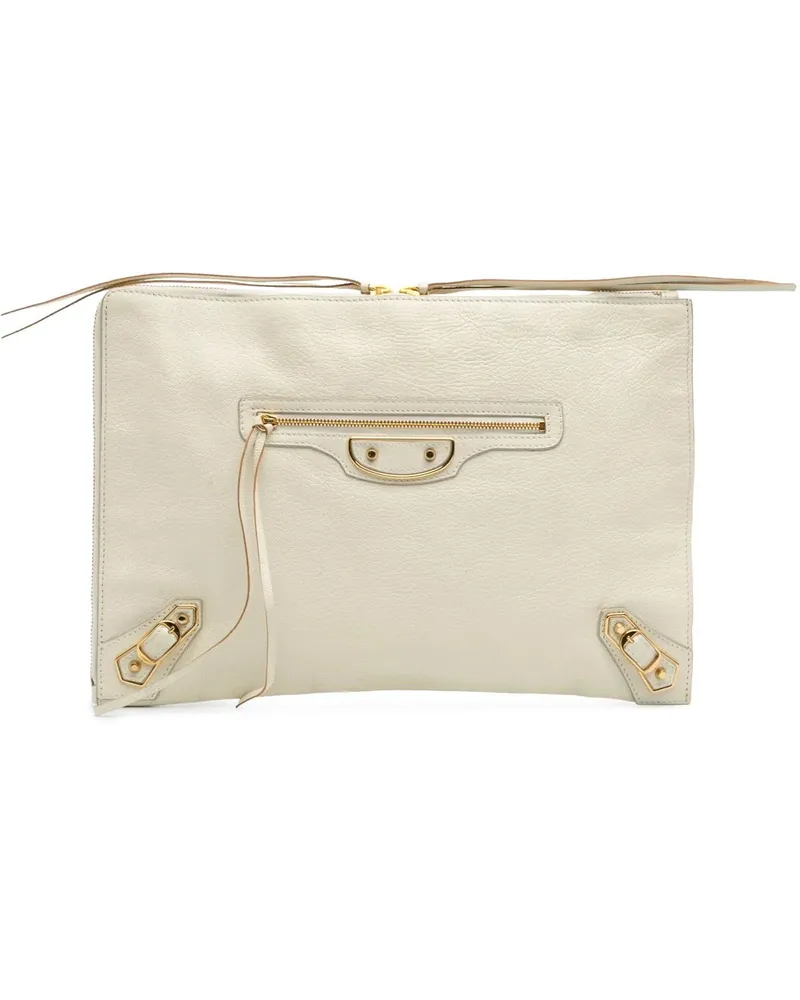 Balenciaga Clutches Chevre Motocross Classic Metallic Edge Clutch weiß Weiß