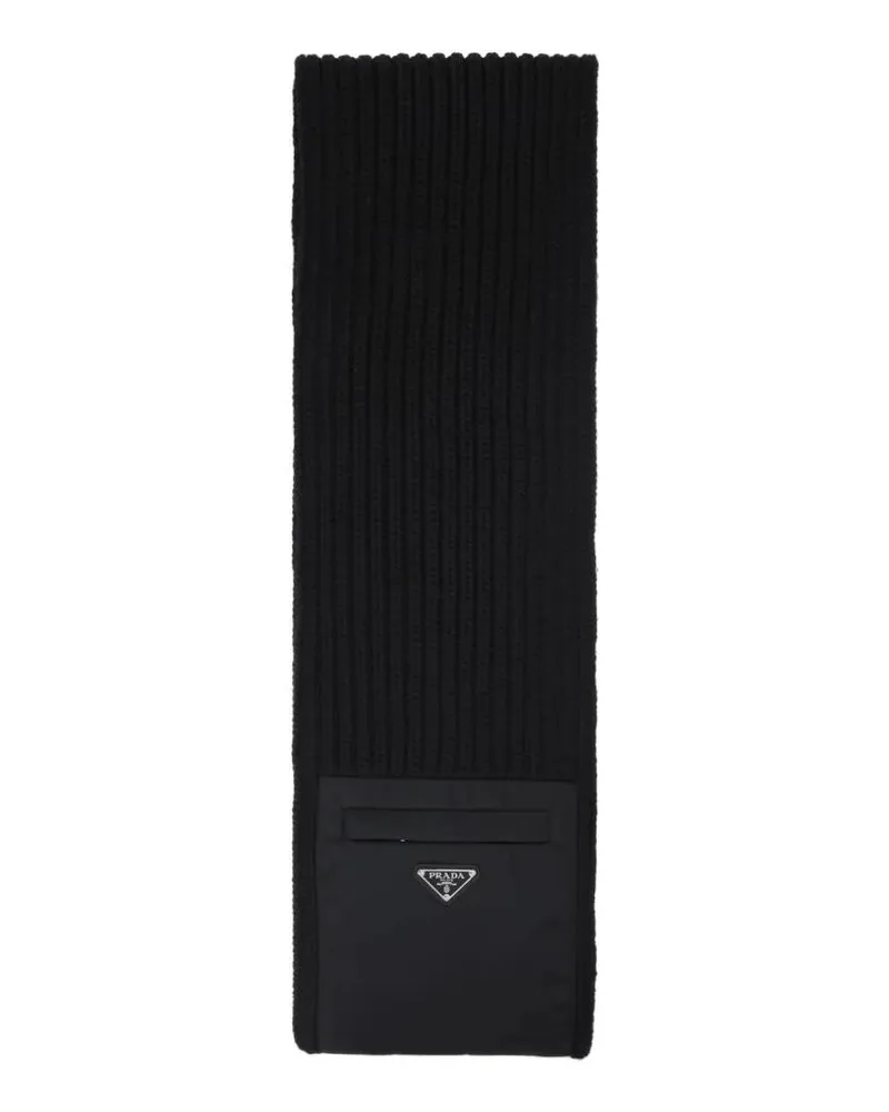 Prada Tücher & Schals Textured Knit Black Wool-Cashmere Scarf With Logo schwarz Schwarz