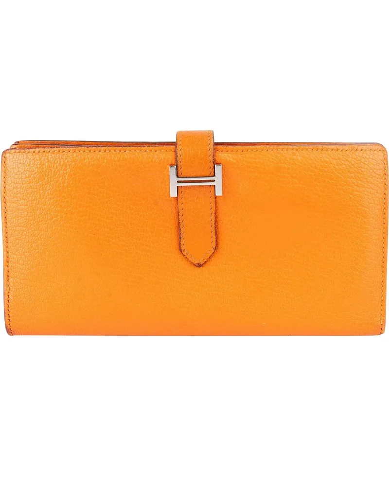 Hermès Portemonnaie Hermes Orange Leather Bearn Soufflet Bifold Wallet orange Orange