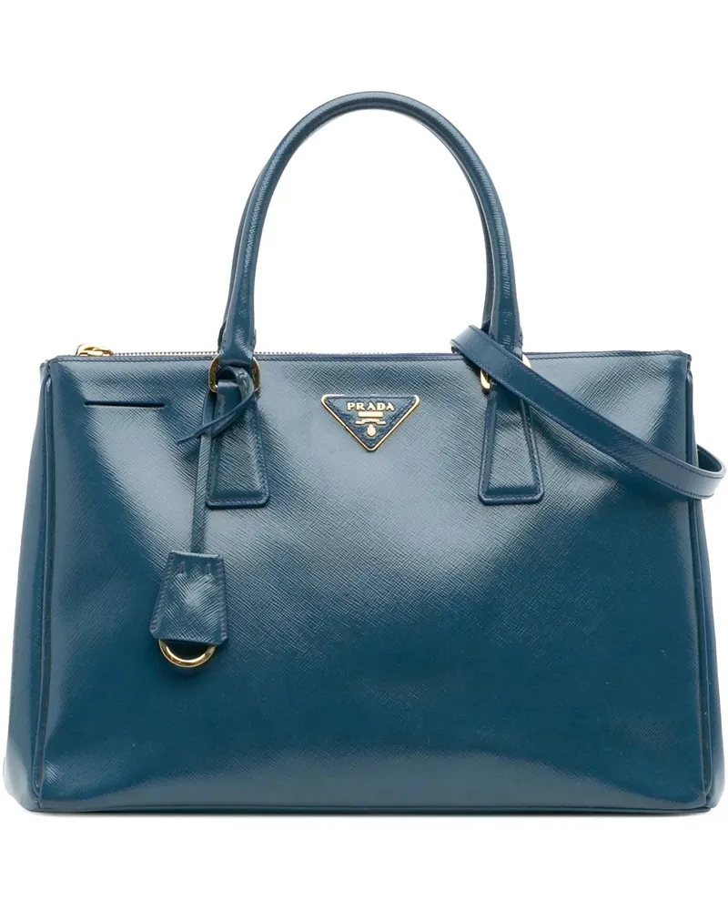 Prada Hobo Bags Medium Saffiano Vernice Galleria Double Zip Satche blau Blau