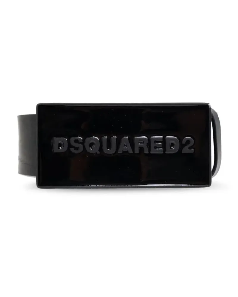 Dsquared2 Gürtel Black Leather Belt With Rectangular Plaque Closure schwarz Schwarz