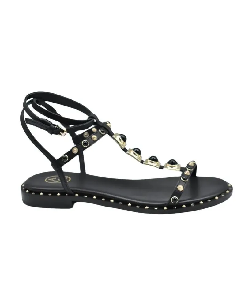 ash Sandalen Laced Flat Sandals With Studded Detailing And Ankl schwarz Schwarz