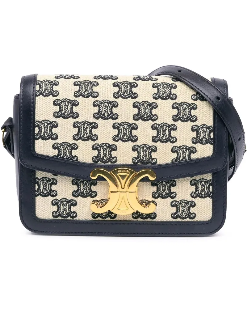 Celine Hobo Bags 2021 Teen Embroidered Canvas Triomphe Crossbody weiß Weiß