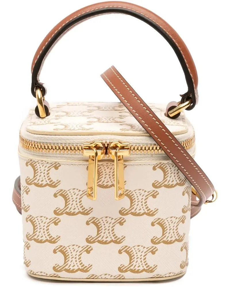 Celine Hobo Bags Mini Triomphe Coated Canvas Vanity Case weiß Weiß