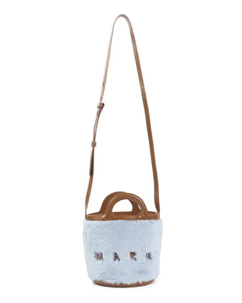Marni Beuteltaschen Tropicalia Bucket Handbag In Light Blue Faux Fur blau Blau