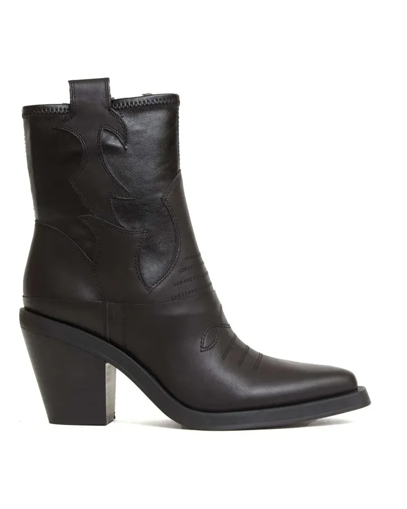 ash Stiefel Smooth Black Leather Ankle Boots With Decorative S schwarz Schwarz