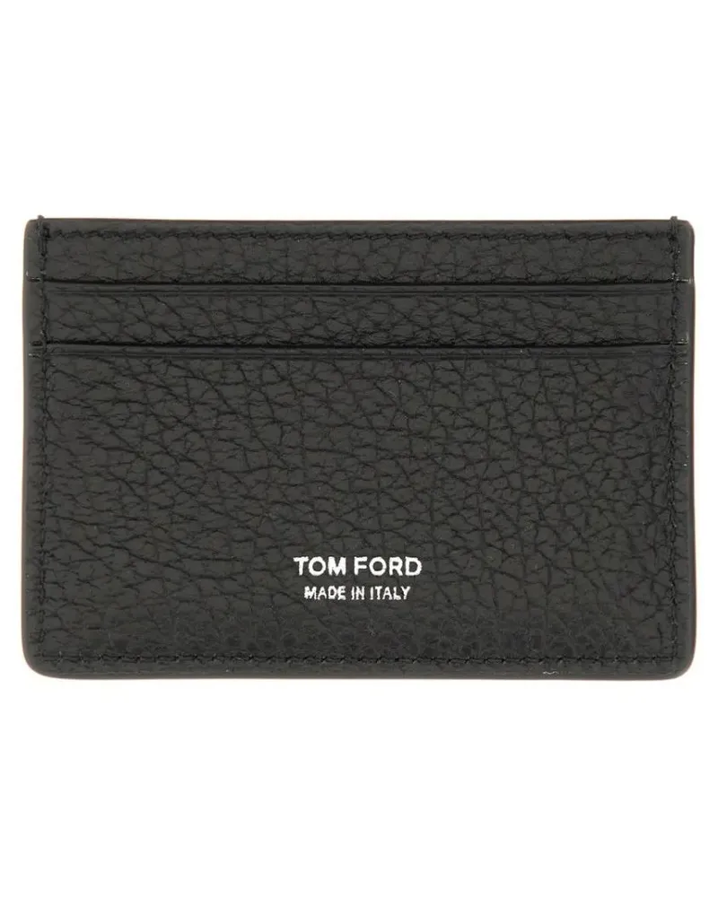 Tom Ford Portemonnaies Textured Leather Card Holder schwarz Schwarz