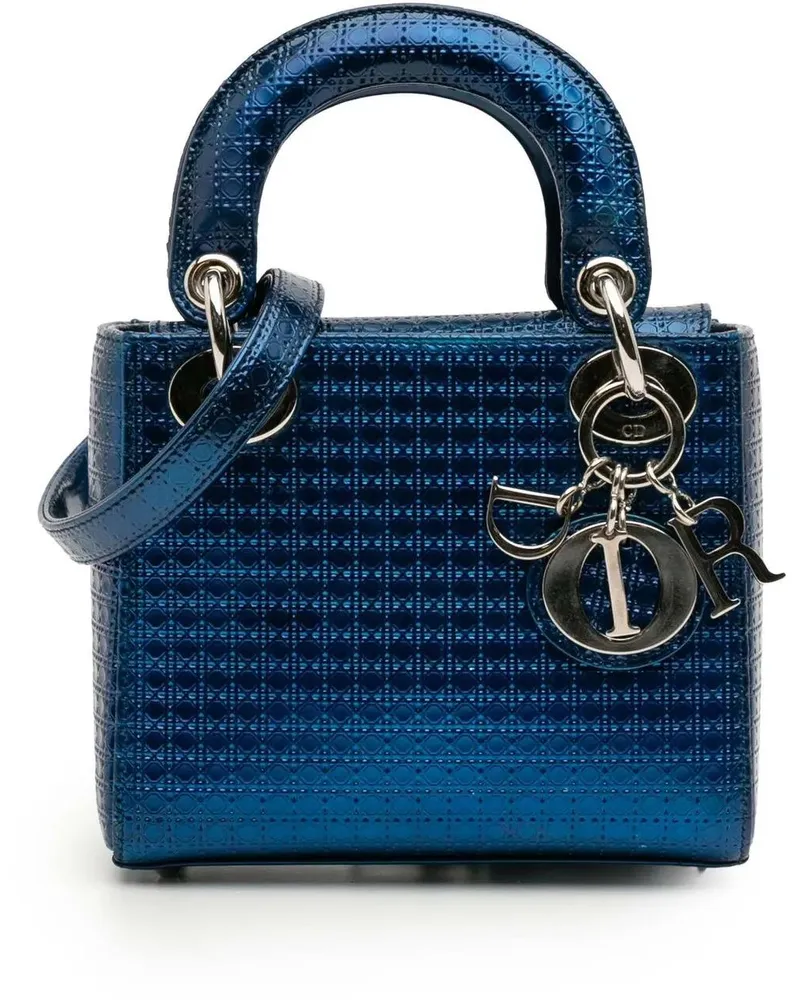 Dior Hobo Bags Mini Metallic Patent Microcannage Lady Dior blau Blau
